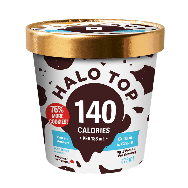 Dessert glacé Halo Top saveur biscuits et crème, faible en calories, riche en protéines, contenant de 473 mL 473 mL