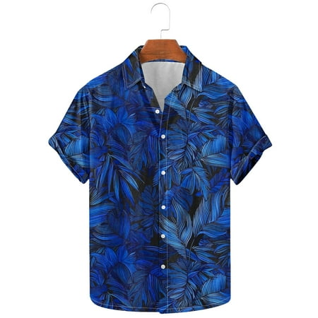 UVEASISHA Beach Hawaii Shirts for Men Vintage Short Sleeve Bowling Shirt 2025 Big and Tall Casual Button Down Shirt Tropical Leaf Print Vacation Tops Spring Clearance Sale Multicolor XL