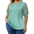 thumbnail image 3 of Summer Plus Size Women Casual Hollow Short Sleeved Loose Henley Blouse Tops, 3 of 6