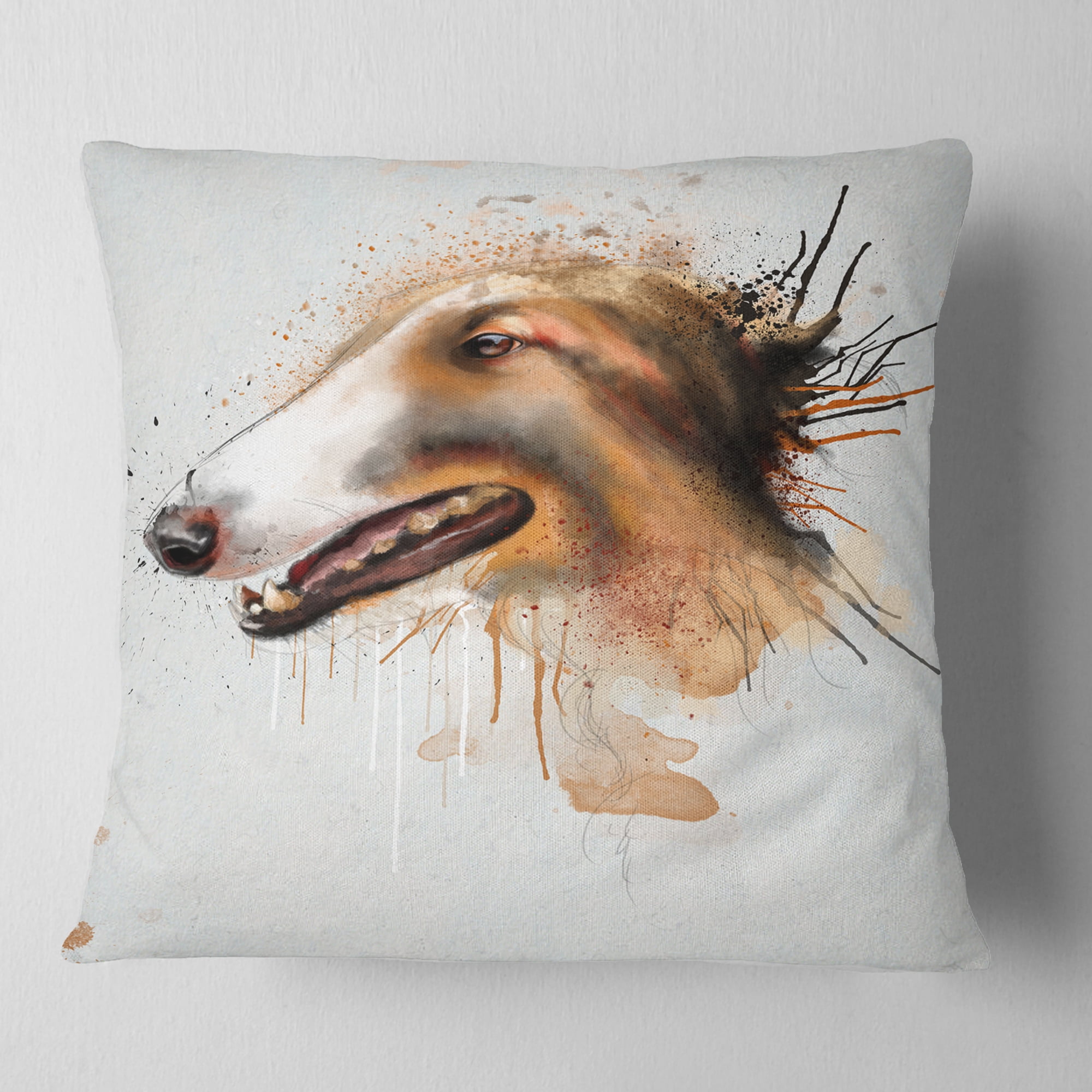 Designart Brown Dog Portrait Watercolor - Animal Throw Pillow - 18x18