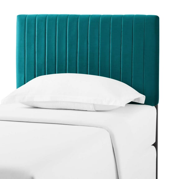 Contemporary Modern Urban Designer Bedroom Twin Size Headbaord, Velvet Fabric, Aqua Blue