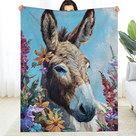 Creowell Sweet Brown Donkey Blanket, Soft Warm Cozy Floral Donkey Throw Blanket Gifts for Adults Kids Women, Lightweight Fuzzy Comfy  Blankets for Couch, Travel, Bed, House Decor   30*40in