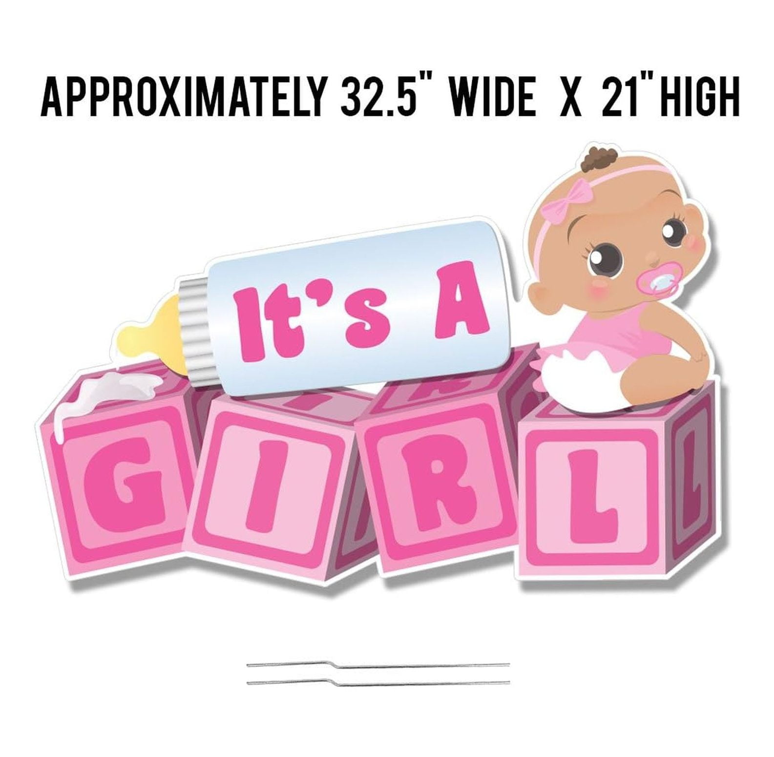 It's a Girl Yard Sign - Baby Announcement Lawn Decor, 32.5"x21", Coroplast, Dark Skin Tone, New Baby Shower Outdoor Decorations