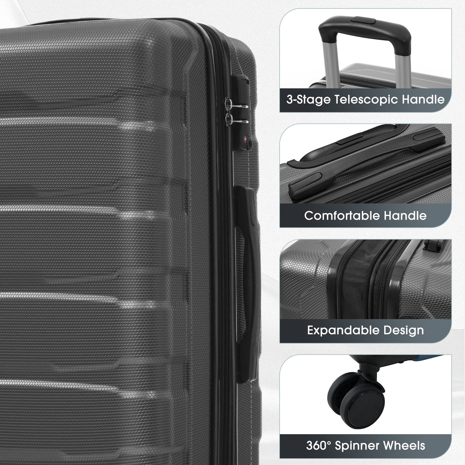 Euroco 24" Expandable Checked Luggage, ABS Hardshell Medium Suitcase with Spinner Wheels,TSA Lock, Lightweight Durable Travel Luggage for Men Women,Gray