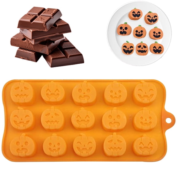 Silicone Halloween Candy Mold 15-Cavity Pumpkin Shapes for Candy, Chocolate, Jelly, Wax Melts & Soap Making