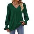 thumbnail image 6 of SWQZVT Long Sleeve Shirts for Women Fall Dressy Casual Blouses Pleated Tunic Tops Bubble Sleeve Smocked Ruffle Cuffs V Neck Business Work Tops, 6 of 8
