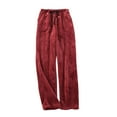 thumbnail image 5 of Hearthz Women Fleece Pajama Bottoms Wine Soft Fuzzy Elastic Waist Wide Leg Sleep Pants with Pockets Fall Winter Warm Pj Bottoms for Women, 5 of 8