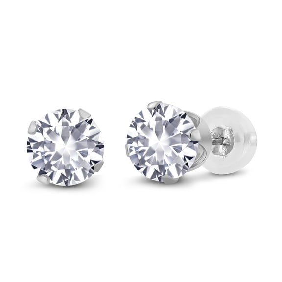 Gem Stone King 14K White Gold White Created Sapphire Stud Earrings for Women Men (0.50 Cttw, Gemstone September Birthstone, Round 4MM)
