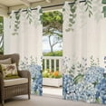 thumbnail image 2 of Outdoor Curtains for Patio Waterproof Blue Hydrangea Indoor/Outdoor Curtain Tiebacks Green Eucalyptus Leaves Linen Privacy Sun Block Grommet Drapes for Pergolas Gazebo Porch 2 Panel 54x108 Inch, 2 of 9