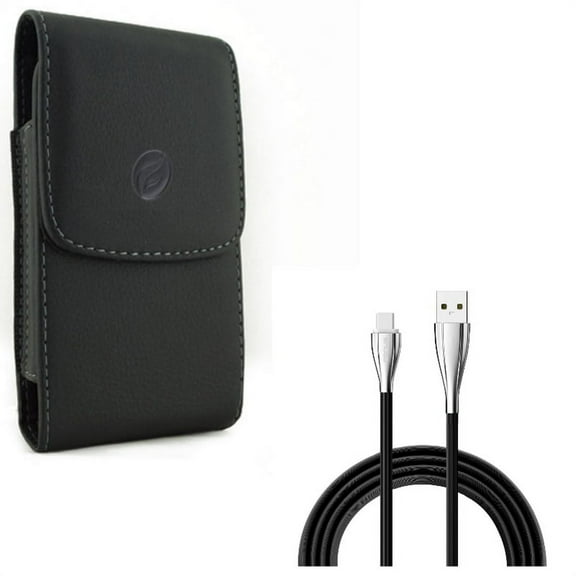 Holster Leather Case Belt Clip w Charger Cord Type-C 10ft USB Cable Z9Z for Motorola Moto Z2 Force Z Force Droid G7 - OnePlus 5T, 6, 6T - Razer Phone 2 - Samsung Galaxy S9 Plus S10 Plus A50