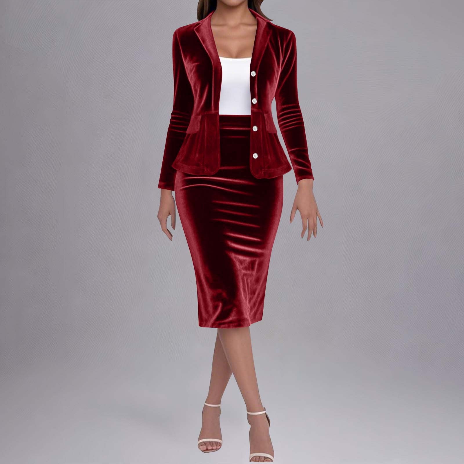 Womens Suit Skirts Set Velour Formal Office Business Work Blazer