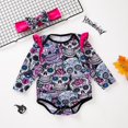 thumbnail image 2 of XIYON Baby Girls Halloween Skeleton Printed Long Sleeve Bodysuit With Headband Fly Sleeve Romper Outfit For Toddler Daily Wear Party Lovely, 2 of 9