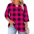 thumbnail image 2 of Ounisa T-Shirts à Manches 3/4 pour Femmes Grande Taille, Col Ras du Cou, Découpes sur la Poitrine, Imprimé Intégral, Décontractés, Basiques, Superposition, pour le Printemps et l'Été, L-5TG, 2 of 7