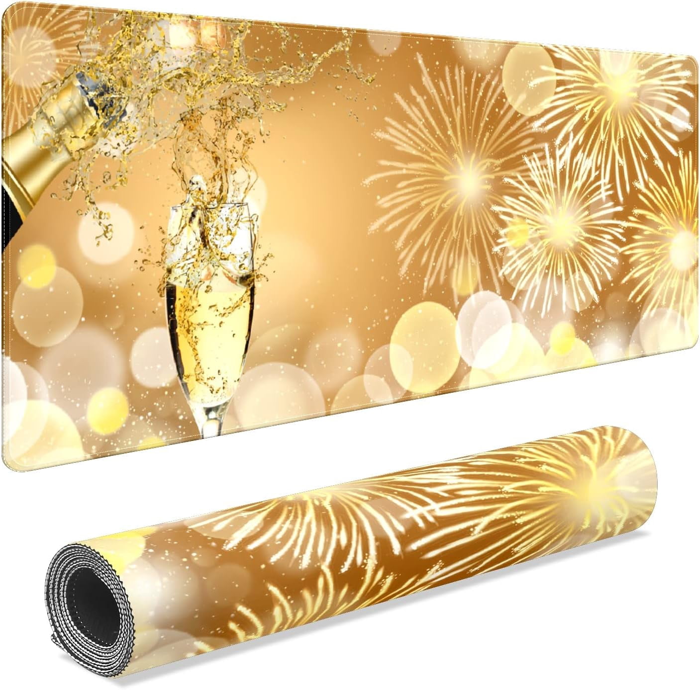 Golden Glitter New Year Desk Mat, Desk Accessory, Cute Workspace, Trendy Workspace, Trendy, 35.4x15.7in Large Gaming Mouse Pad, Cute Desk Topper, Pretty Desk Pad