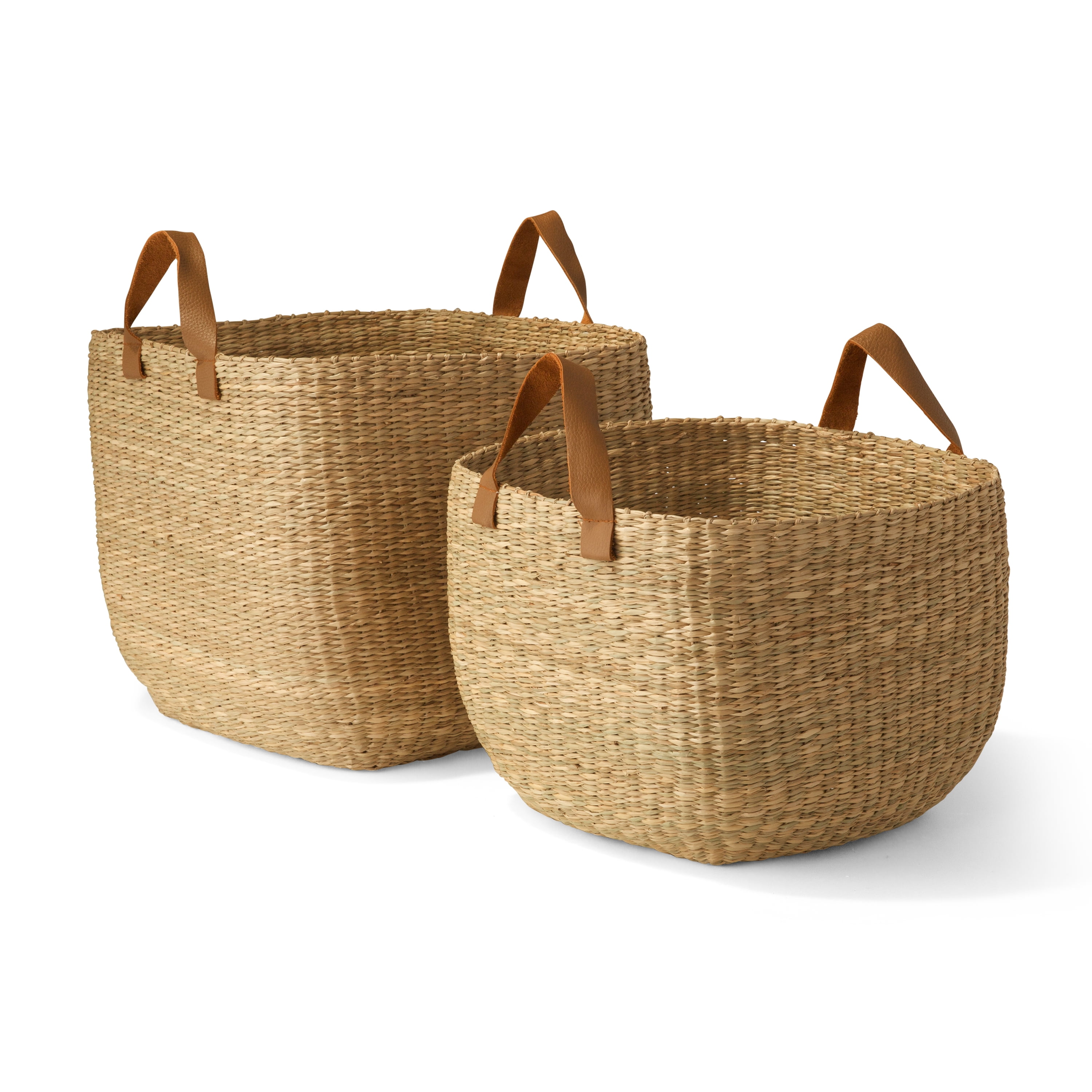 MoDRN Naturals Floppy Seagrass Basket with Leather Handles ...