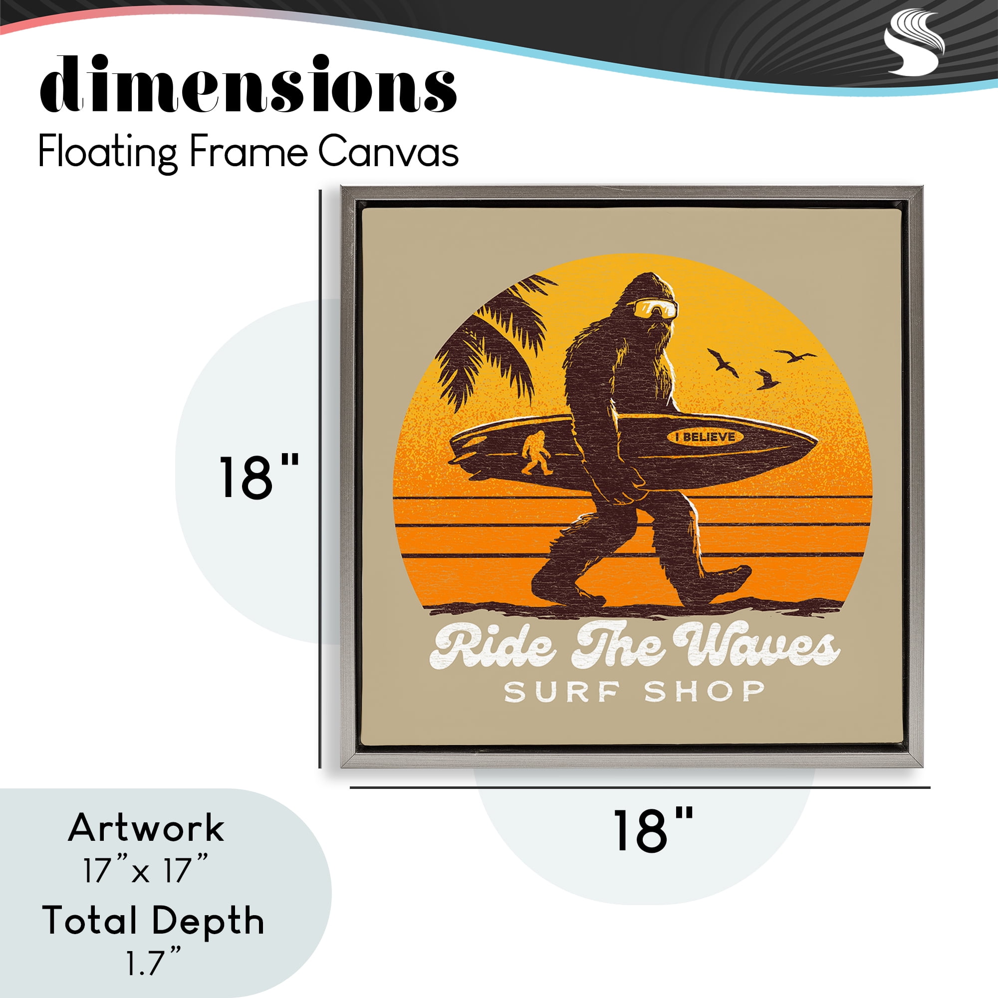 Ride The Waves Surf Shop Gray Framed Floater Canvas Wall Art, design by Jedco Brands Inc.