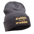 thumbnail image 4 of Gobble Til You Wobble Embroidered Knitted Long Beanie - Heather Charcoal OSFM, 4 of 5