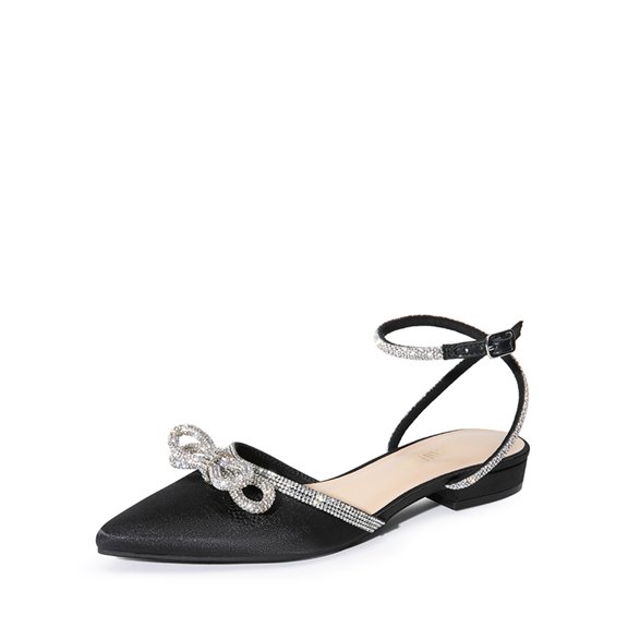**Dream Pairs Women’s Pointed-Toe Flats – Rhinestone Bow Dress Shoes with Ankle Strap**