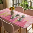 thumbnail image 3 of Pink Christmas Tree Table Cloths for 4 Foot Rectangle Tables, Pink Xmas Tree Snowflake Luxury Patio Waterproof Elastic Fitted Tablecloths, Washable Rectangular Table Cover for Camping, 3 of 8