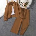 thumbnail image 5 of KyCheLot Girls Casual Set Schoolwear Long Sleeve Button down Shirt and Wide Leg Pants with Pockets 2 Piece Outfit 7-12Years, 5 of 7