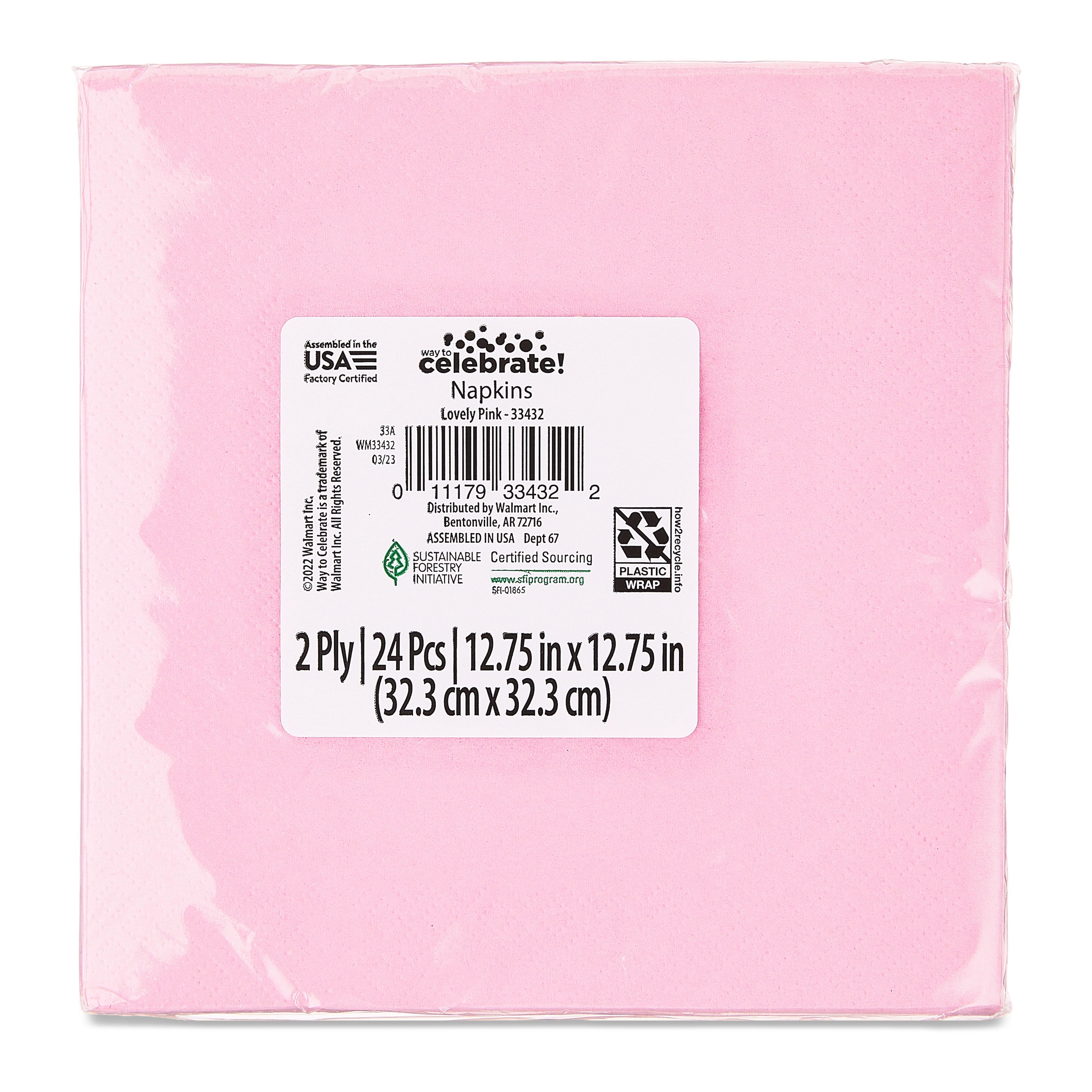 6.5" x 6.5" Disposable Light Pink Paper Napkins, 24 Count, by Way To Celebrate