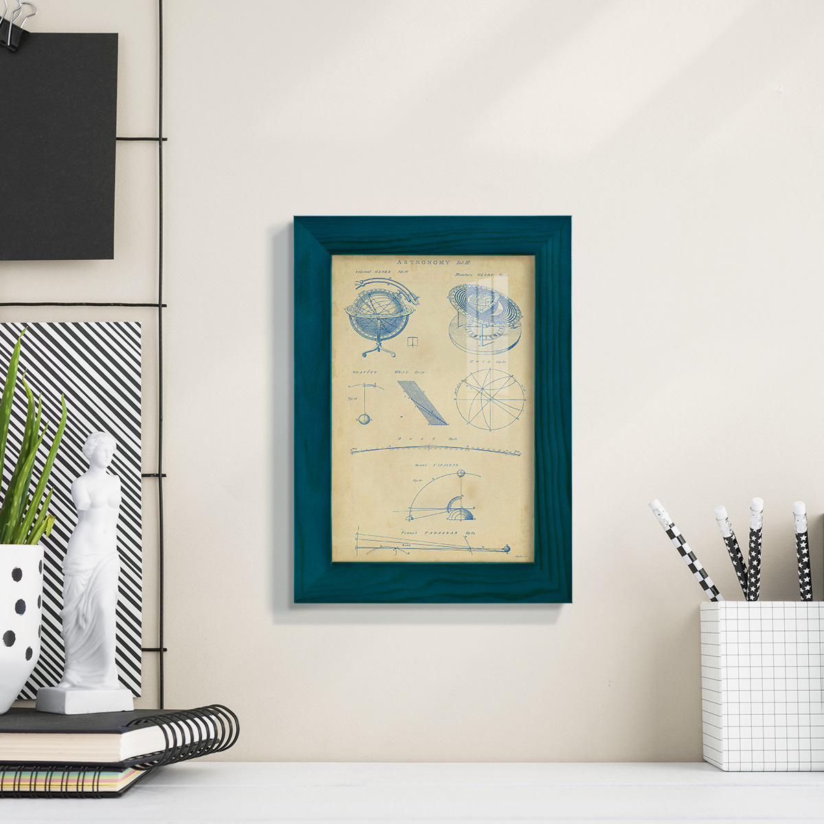 Vintage Astronomy III -Framed Print w/glass-Ocean Blue