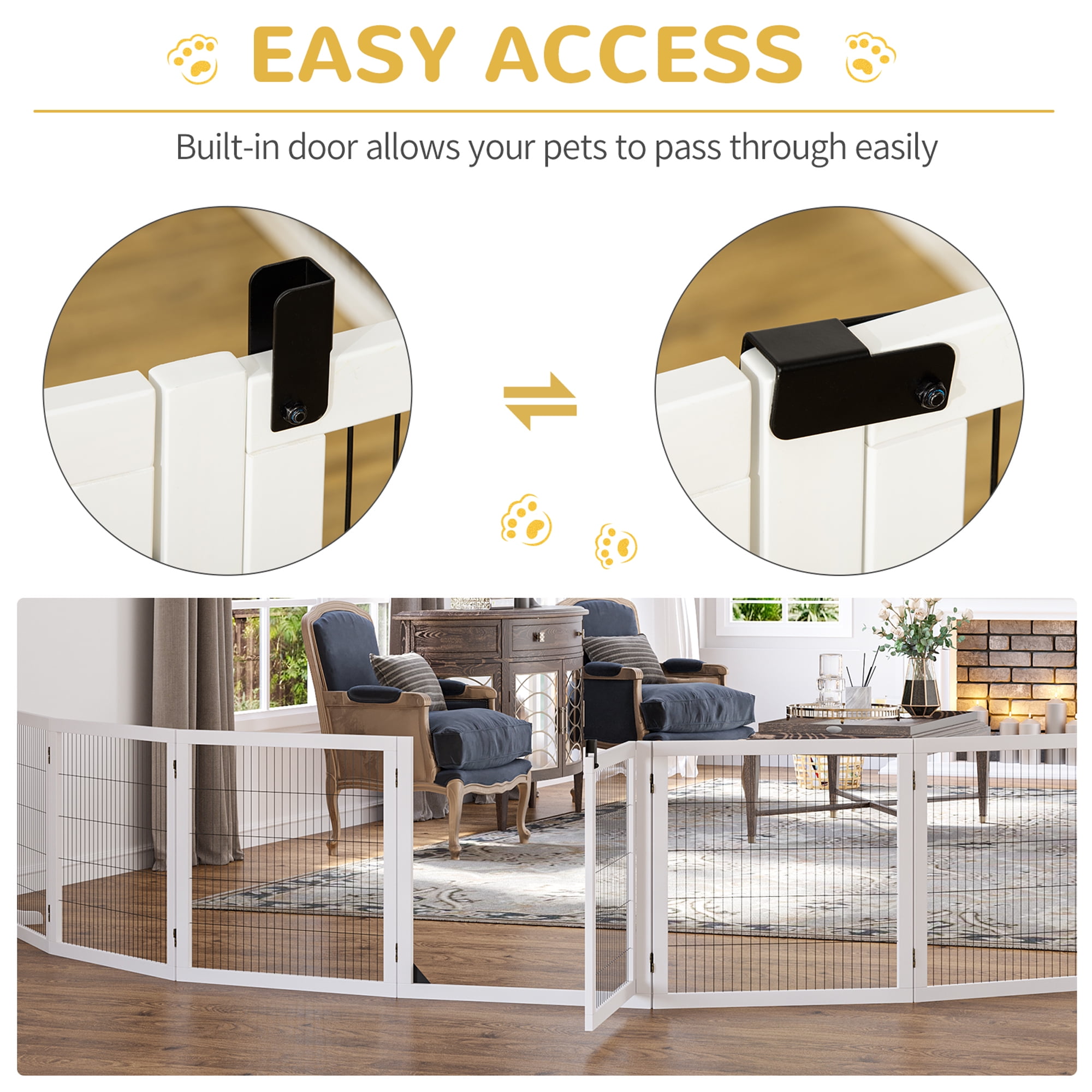PawHut Wooden Pet Gate for Doorway & Stairs, Small & Medium Dogs, White