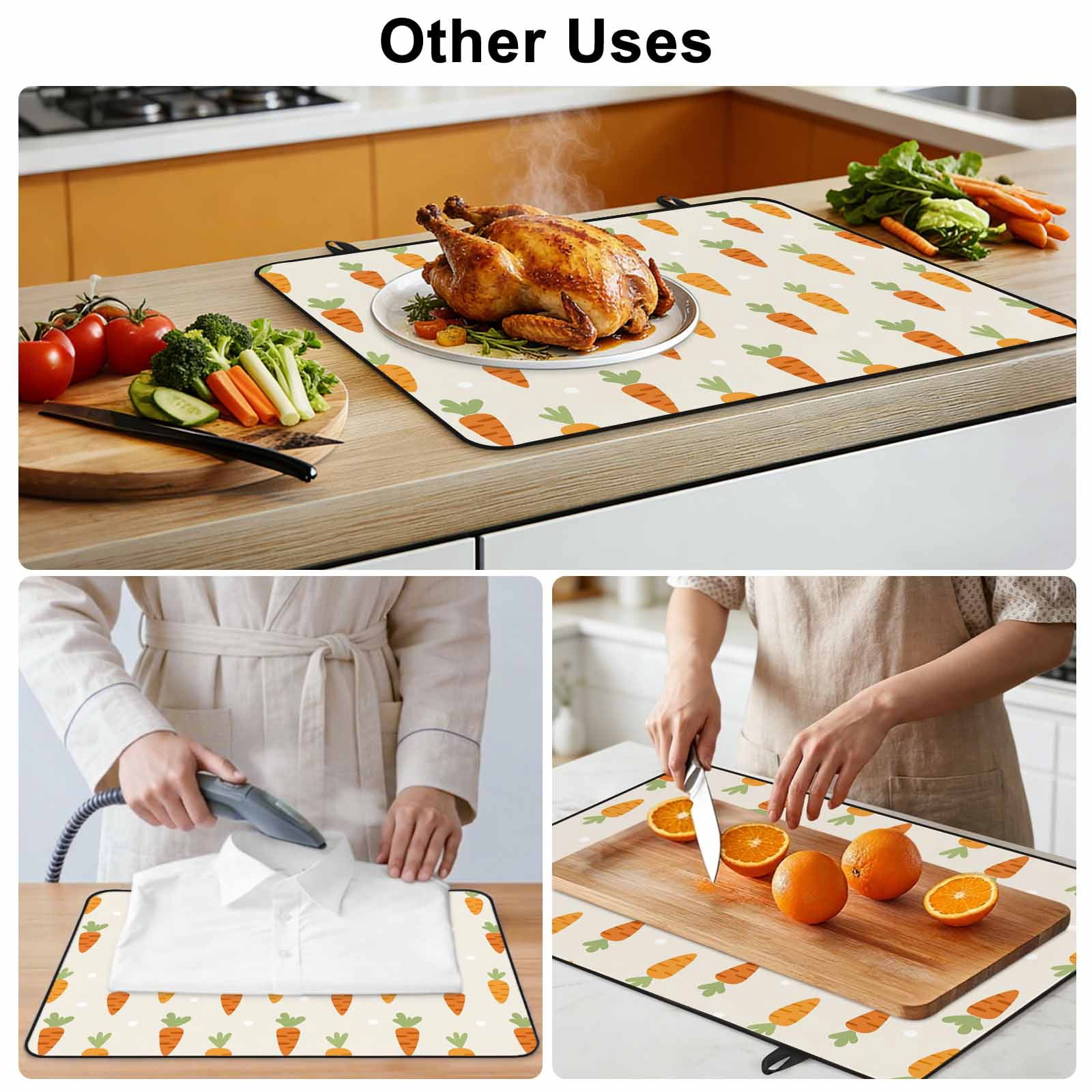 Carrots Stove Top Cover for Electric Stove, Heat-proof & Non Slip Glass Top Stove Cover Protector, Watercolor Easter Vegetables Beige Kitchen Flat Cooktop Rubber Mat 24x21 Inches