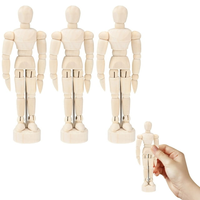 Mobutofu 3pcs Wooden Manikin Human Figure for Artists Drawing Tool Beige Classroom Use