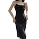 thumbnail image 1 of Vestido con tirantes para mujer, falda delgada plisada con abertura de temperamento de color sólido y tirantes, negro, L, 1 of 6