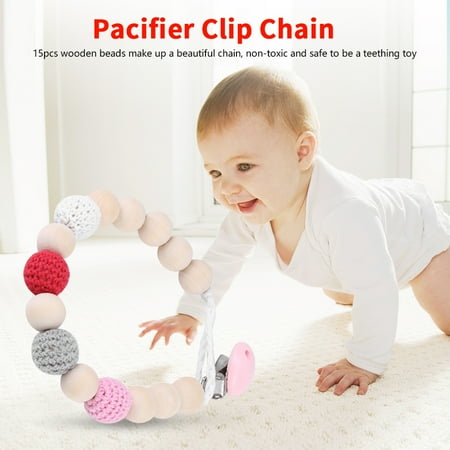 Feeding Clip - Infant Pacifier Soother Holder Crochet Wooden Beads Chain Metal Clip Baby Shower Feeding Toy, Pacifier Clip, Pacifier Clip Chain