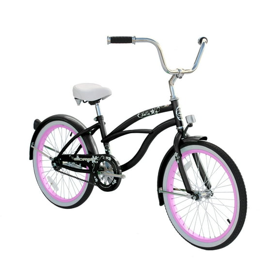 WonderWheels 20 In. Beach Cruiser Coaster Brake Single Speed Bicycle, Bike, Stainless Steel Spokes One Piece Crank Alloy Rims 36 H - Black