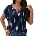 thumbnail image 2 of Summer Saving Wycnly Womens Tops Dressy Casual Plus Size Loose Fit Comfy Lightweight Fashion Keyhole Tees Shirts Summer Short Sleeve Round Neck Tops Feather Print Blouse Navy XXXL, 2 of 6