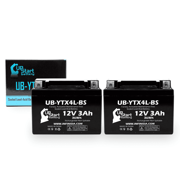 2-Pack UpStart Battery Replacement 2000 E-Ton DXL90 Sierra 90CC Factory Activated, Maintenance Free, ATV Battery - 12V 3Ah, UB-YTX4L-BS