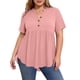 thumbnail image 1 of Plus Tops para Mujeres Tamaño Plus Moda Color Sólido Casual Botón-Up Top con Cuello en V Y Manga 3/4 Mujeres Tamaño Plus Tops de Verano, 1 of 8