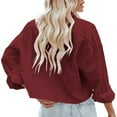 thumbnail image 5 of ZOHIUM Womens Blouse Womens Button Down Cropped Shirts Long Sleeve Casual Crop Tops Solid Lapel Blouse Shirt With Chest Pocket Work Clothes for Women 2181 Tops Womens Dressy Tops (Red,L), 5 of 6