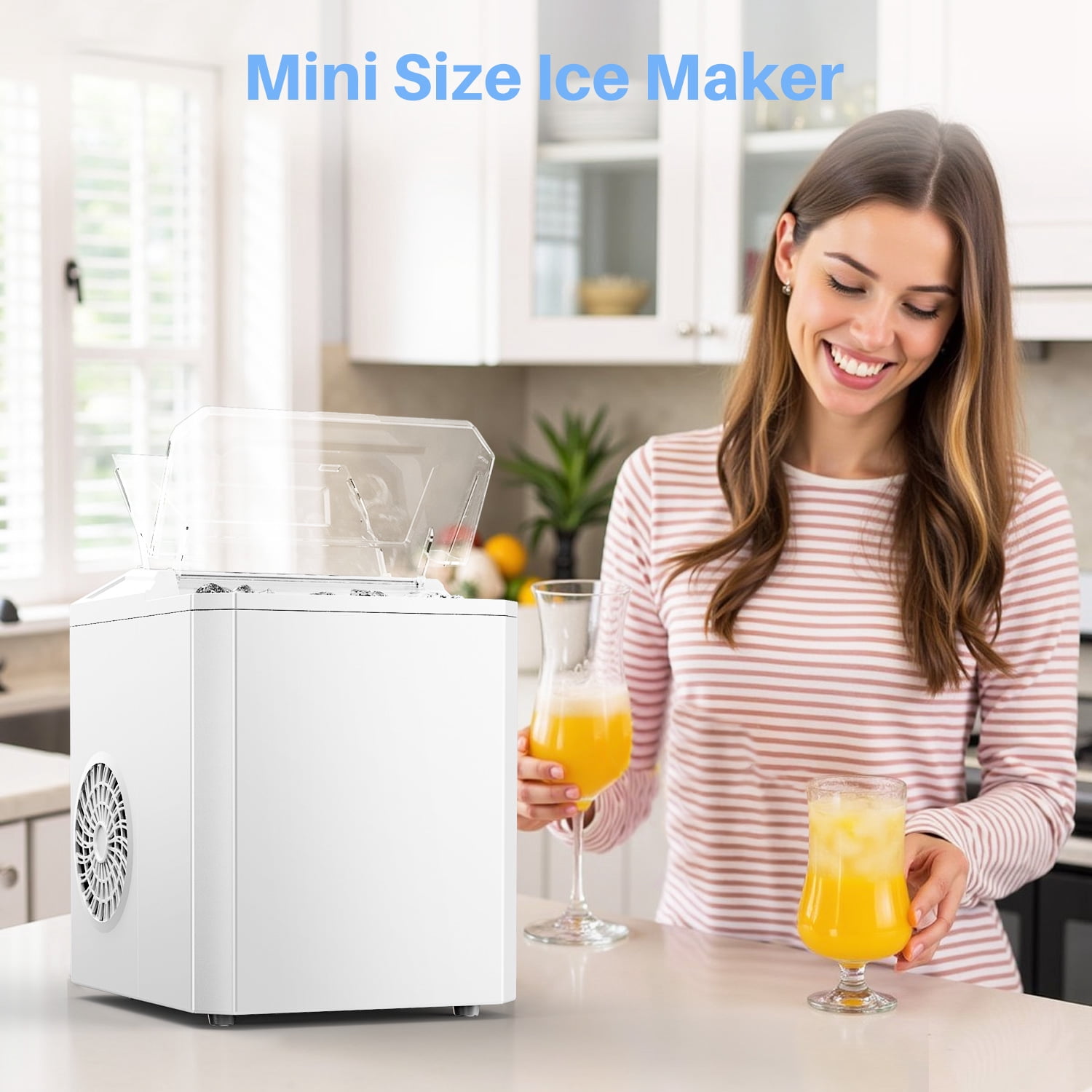 Simenmax Ice Maker, Portable Countertop Icemaker Machine, Self Cleaning Quiet 2 Sizes Bullet Cubes Makers, 9 Cubes in 6 Mins,White