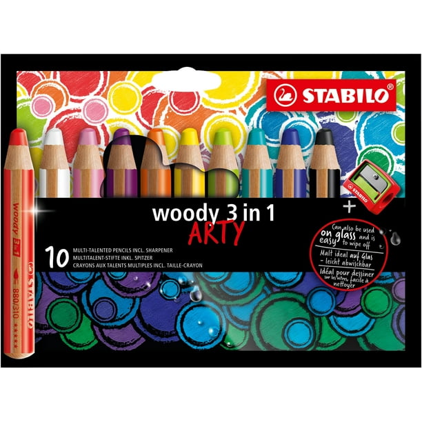 Lápices ARTY 3 en 1 STABILO Woody, paquete de 10 con sacapuntas