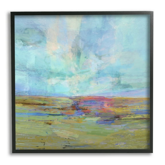 Stupell Industries Layered Abstract Grassland Scene Luminous Blue Sky Painting Black Framed Art Print Wall Art, Design by Michael Tienhaara