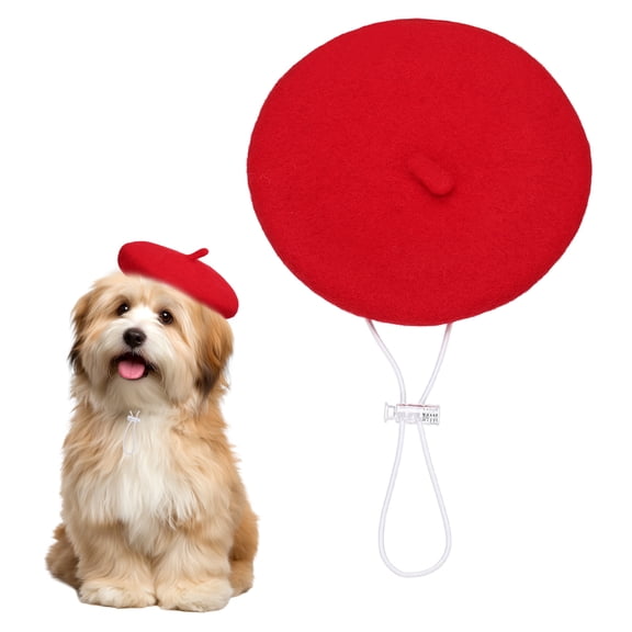 Uxcell Dog Beret Wool Hat, 5 Inch Dog Hat Pet French Artist Berets with Adjustable Strap Hair Accessory, (Bright Red), Intended for Christmas Costume/Photo Props/Small Medium Cat/Puppies