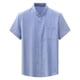 thumbnail image 1 of Mens Manga Corta Botón Abajo Camisas de Moda Bordado de Pie Cuello Bolsillo, Blusa de Algodón para Uso Al Aire Libre Y Diario, 1 of 5