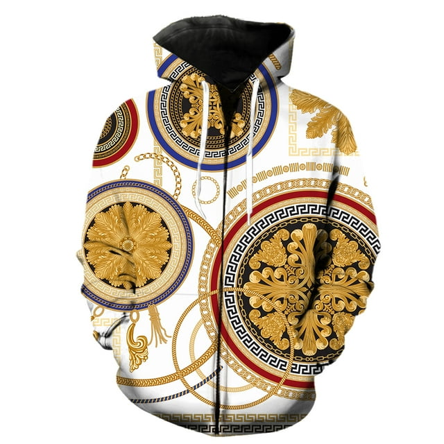 Sudadera con capucha y cremallera de lujo con estampado dorado para hombre, moderna y divertida, estilo urbano, tops extragrandes de manga larga para adolescentes, estilo Harajuku