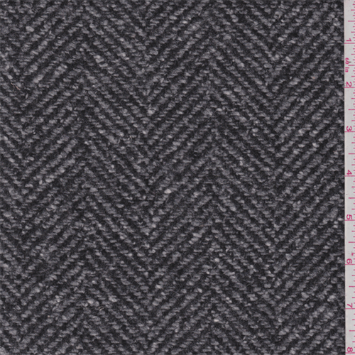 Grey/Charcoal Herringbone Wool Coating, Fabric By the Yard