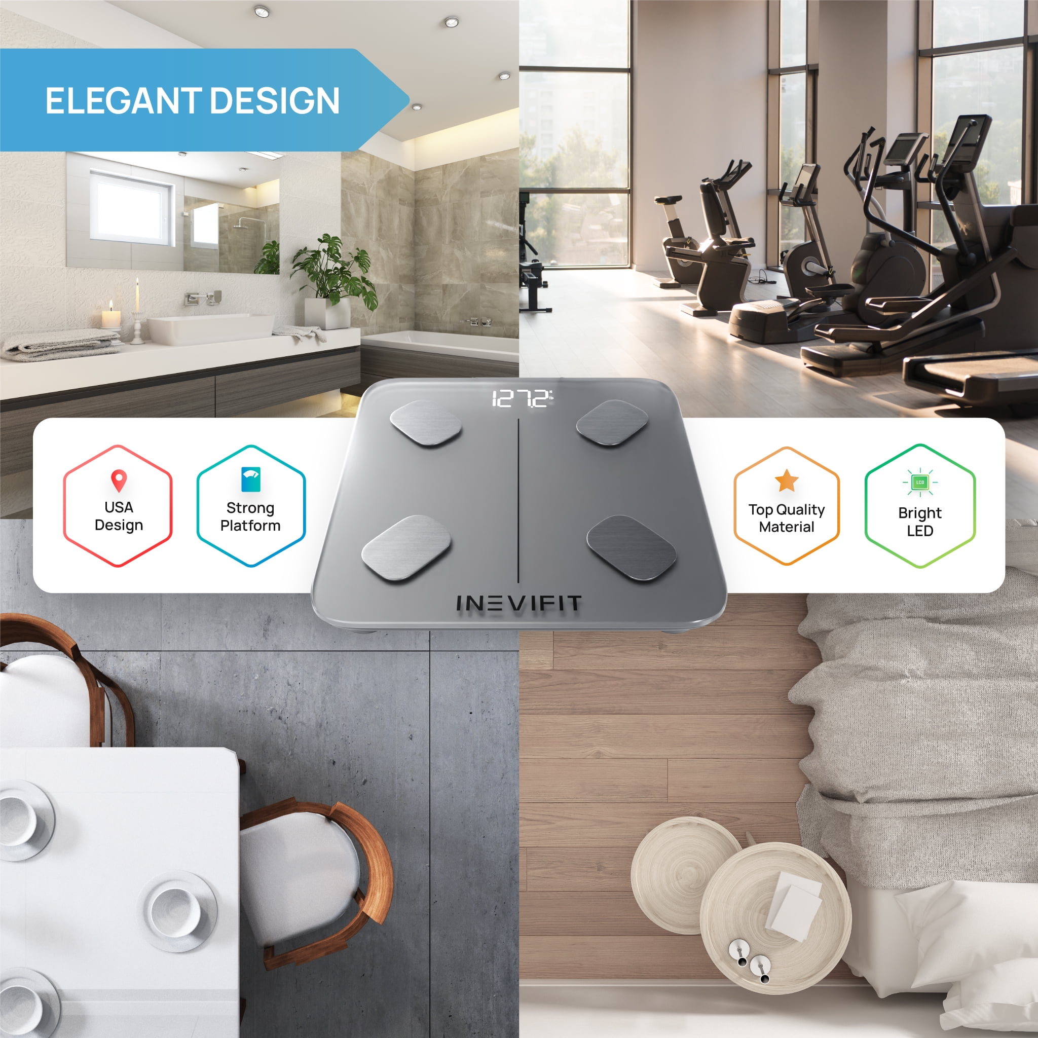 INEVIFIT Smart Body Fat Scale with Bluetooth and Free INEVIFIT APP - Silver