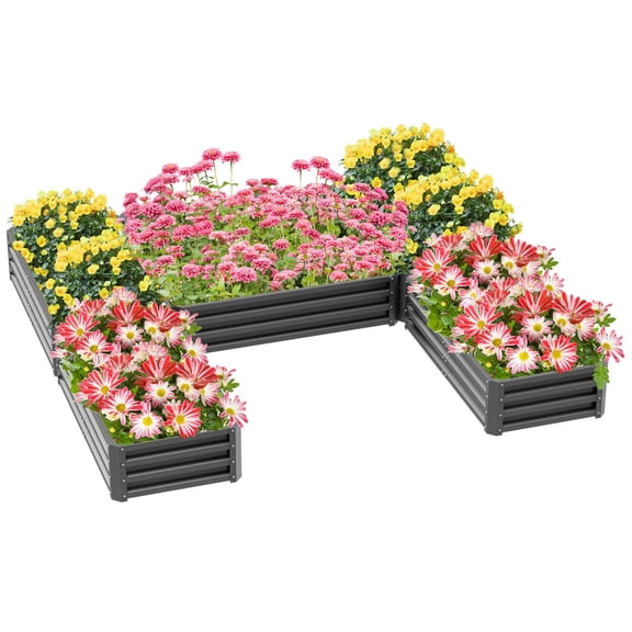 Steel Raised Garden Bed Set of 5 Large 8x8x1ft Gray Outdoor Planters for Vegetables Flowers Herbs