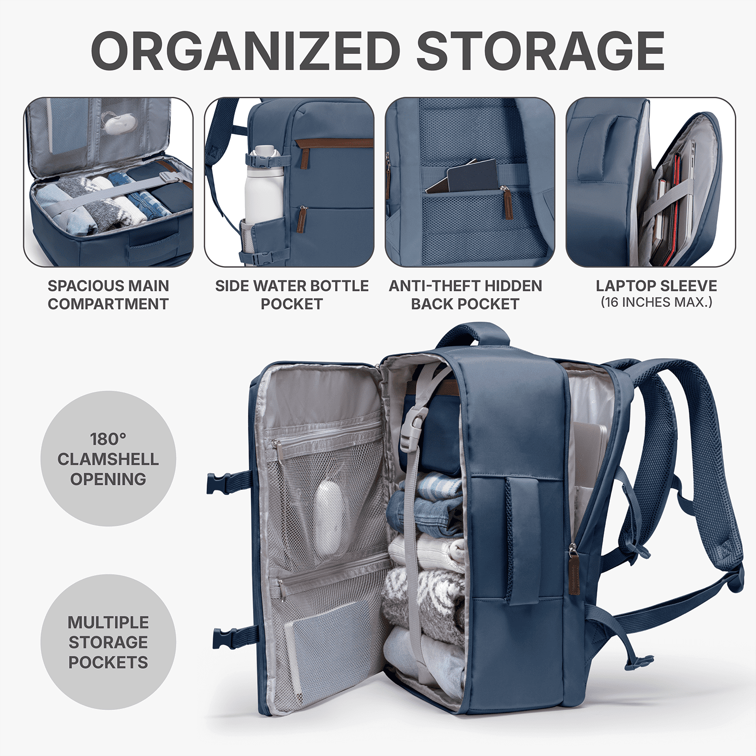 U.S. Traveler 3-Piece Luggage Set with Backpack, 21-Inch Carry-on Hardside Expandable with Spinner Wheels, TSA Lock, 18-Inch Travel Backpack with Laptop Sleeve, 3-Piece Travel Set, Navy