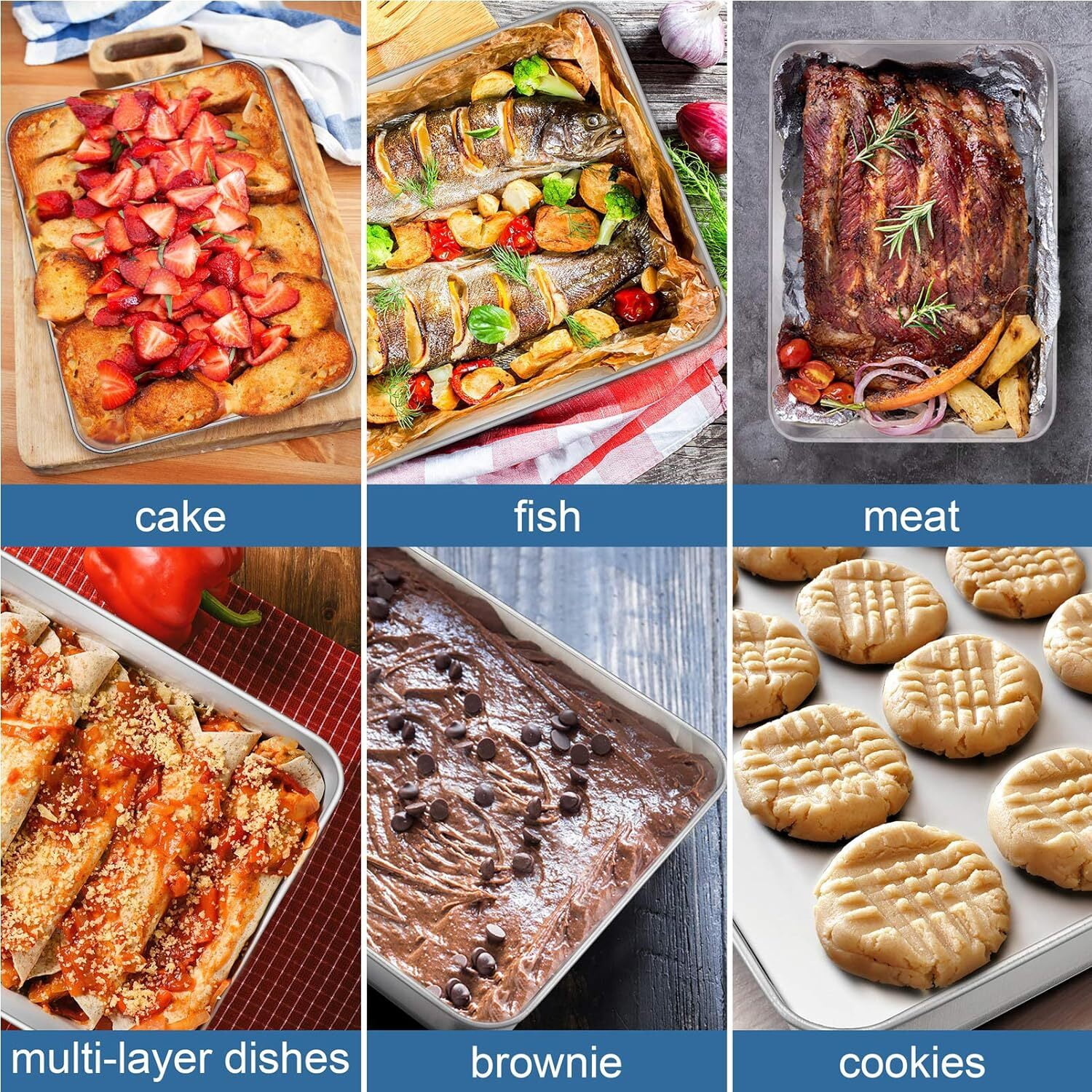 Baking Sheet Set of 2, Food Grade Stainless Steel Baking Pan, Professional Bakeware Oven Tray, Healthy & Non-toxic, Easy Clean & Dishwasher Safe (10 x 7.9 x 1 Inch)