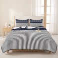 thumbnail image 3 of Quilts Full Size Bedding Set, Navy Blue Striped Lightweight Quilted Comforter, Contemporary Geometric Art Rustic Soft Reversible Bedspread Coverlet with Pillow Covers for All Season, 78" x 90", 3 of 9