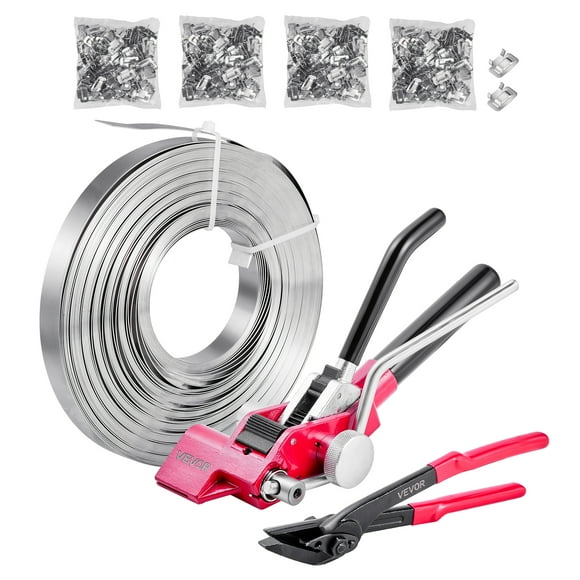 VEVOR Steel Banding Strapping Kit, Heavy Duty Banding Sealer Tool with 400 ft Binding Straps, 400 Metal Clasps, Manual Pallet Packaging Strapping Kit for Warehouse, Transportation, Industrial Bundling