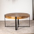 thumbnail image 6 of BSHTI 33.46"Retro drawing technology Splicing Round Coffee Table,Fir Wood Table Top with Black Cross Legs Base, 6 of 12